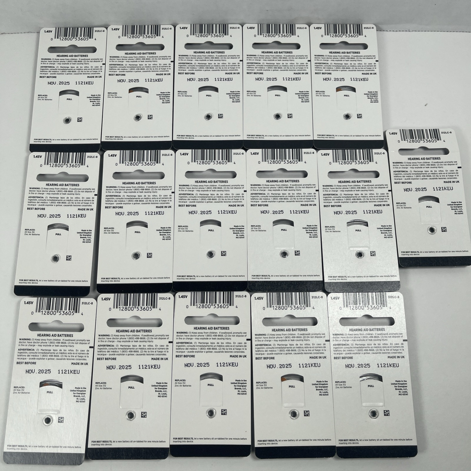 RAYOVAC Loud N’ Clear Size 312 Hearing Aid Batteries, Lot of 124 Exp Nov 2025