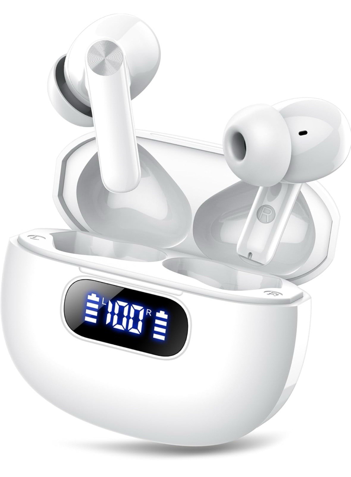 Wireless Earbuds, Bluetooth Hearing Aid LED Power Display 2 in 1 White AID 2