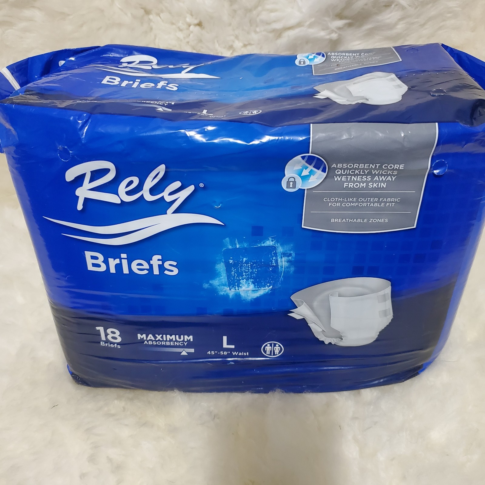 Rely Unisex Disposable Briefs Adult Large 18 Count Pack
