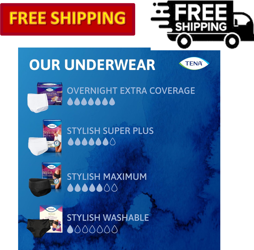 TENA Incontinence Underwear for Women, Overnight Absorbency, Intimates, S/M/L/XL
