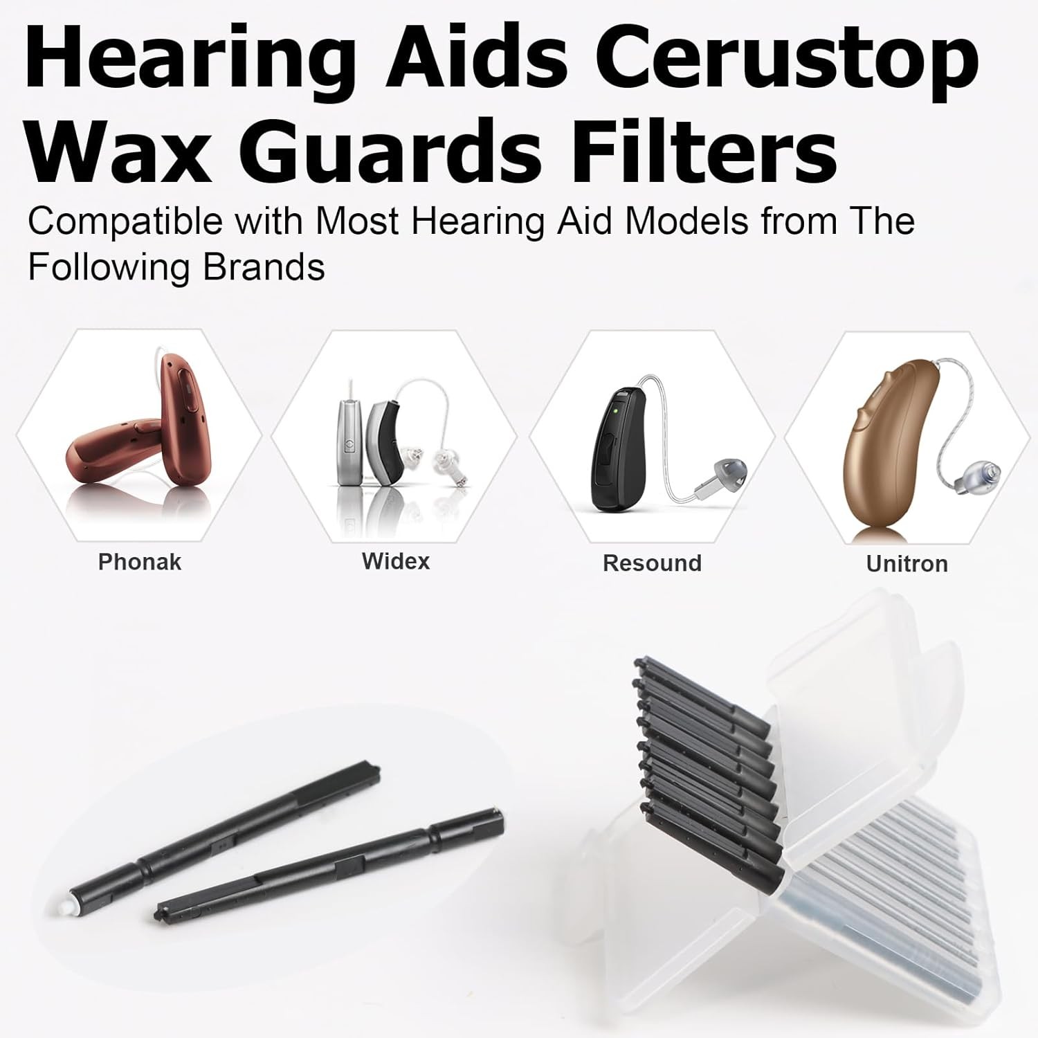 (40 Pcs) Hearing Aids Wax Guards Filters for 5 Packs/40 Filters, Black