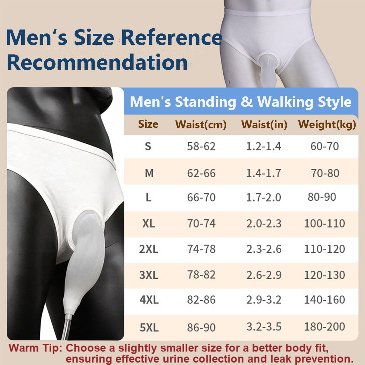 Wearable Urine Collector for Men with Silicone Urine Cup Cotton Briefs, 2* 800ml
