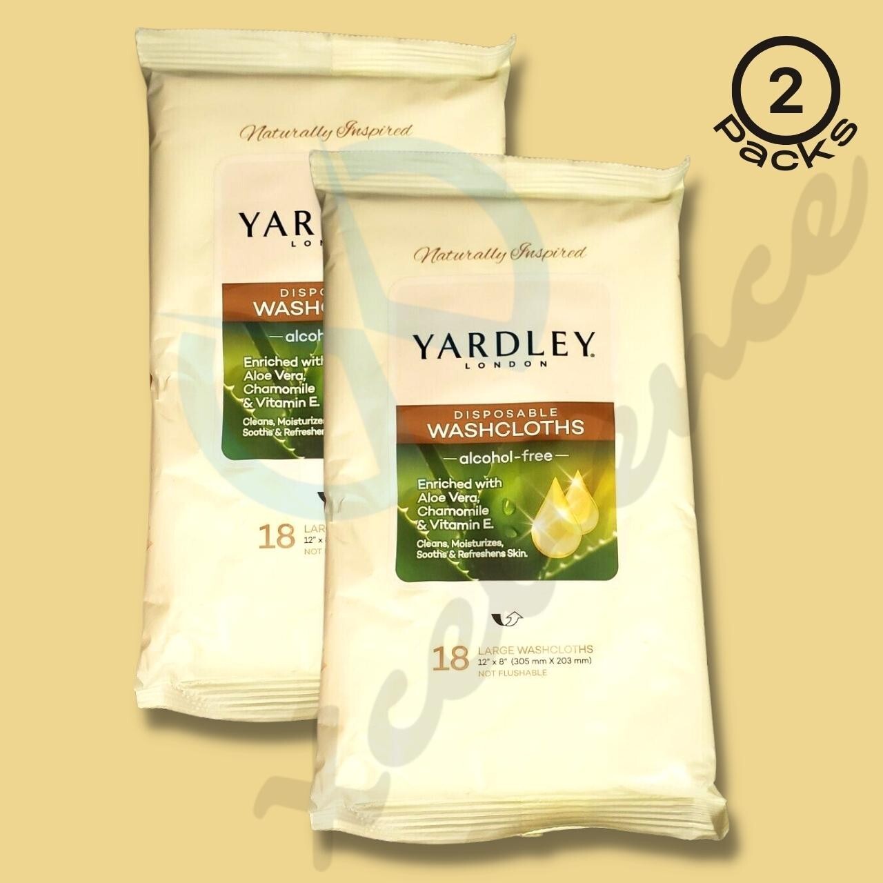 Yardley London Disposable Washcloths Alcohol Free Moisture Aloe, 18 Count 2 Pack