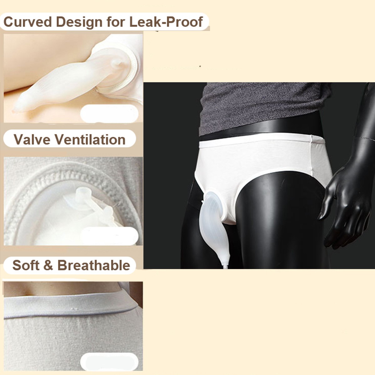 Wearable Urine Collector for Men with Silicone Urine Cup Cotton Briefs, 2* 800ml