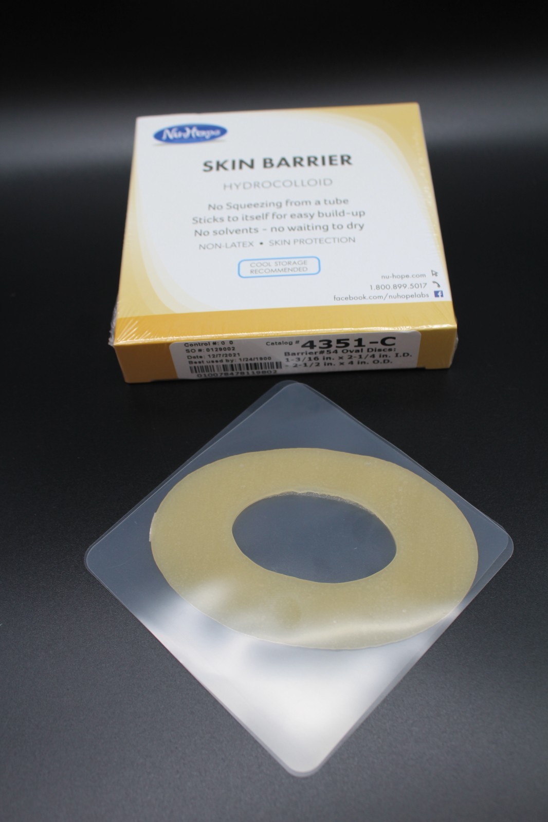 New! One Box of 10 NU-HOPE Hydrocolloid 4351-C #54 Oval Ostomy Skin Barriers