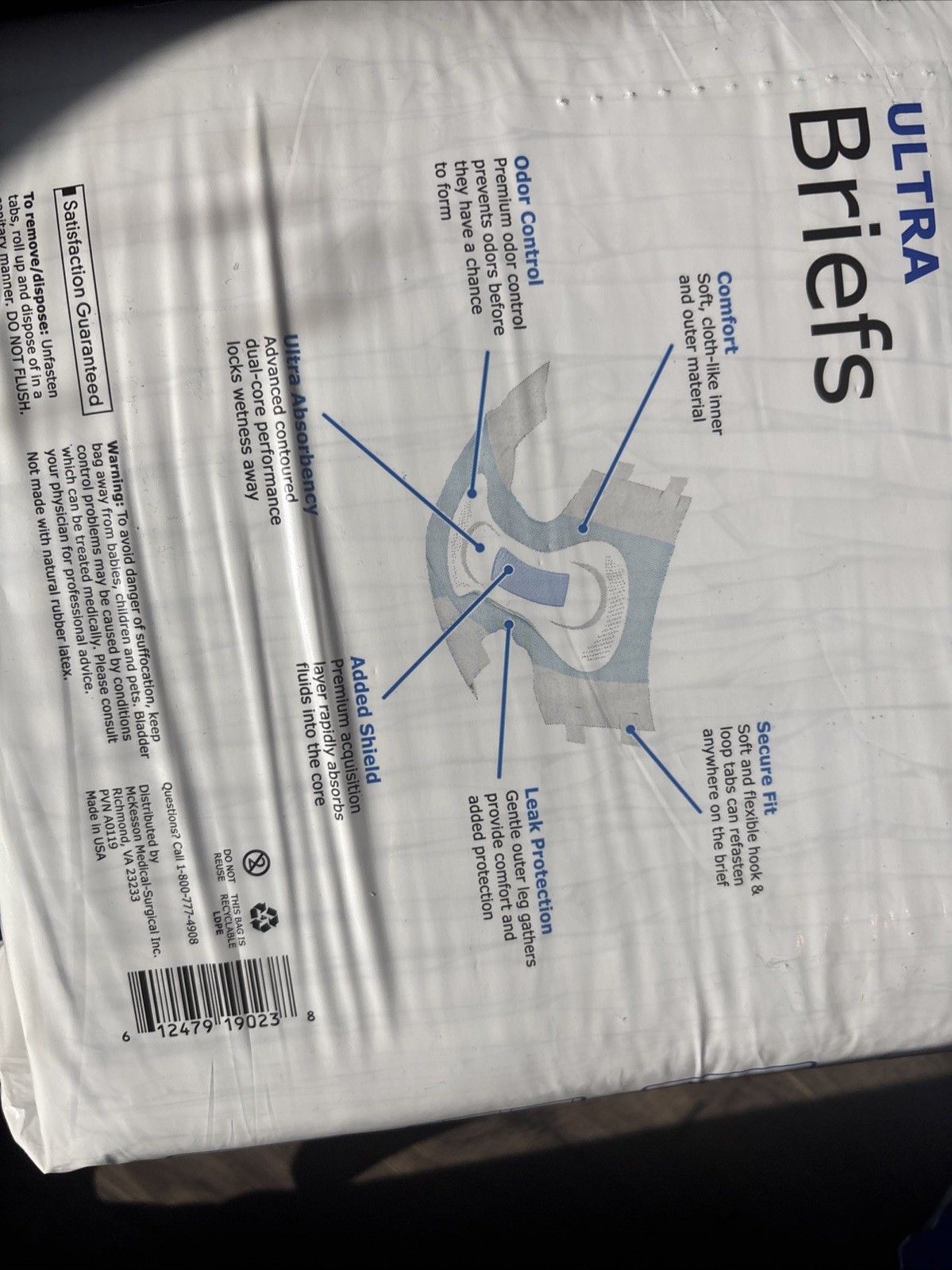 McKesson Ultra Adult Briefs Large 45-58” Heavy Absorbency 18 Count Sealed