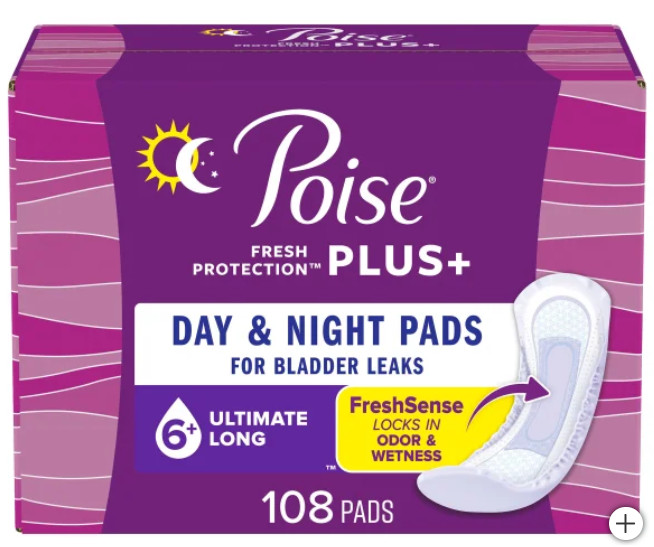 Poise plus Incontinence Pads, Ultimate Absorbency Long, 108-Count – FREESHIPPING