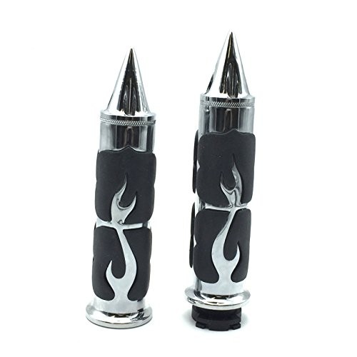HK MOTO- Motorcycle Chrome Spike Comfort Rubber Flame Hand Grip 25mm 1″ 1 inch