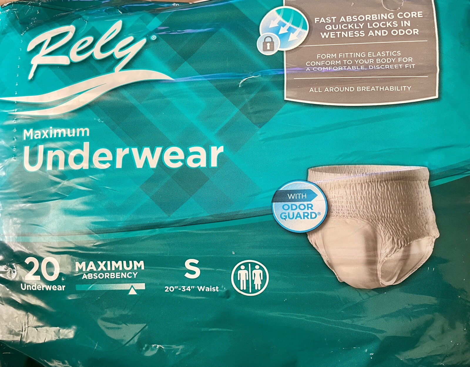 Rely Incontinence Brief Maximum Absorbency Underwear Small 20″-34″ Waist Size.