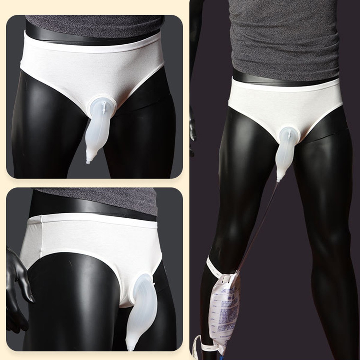 Wearable Urine Collector for Men with Silicone Urine Cup Cotton Briefs, 2* 800ml