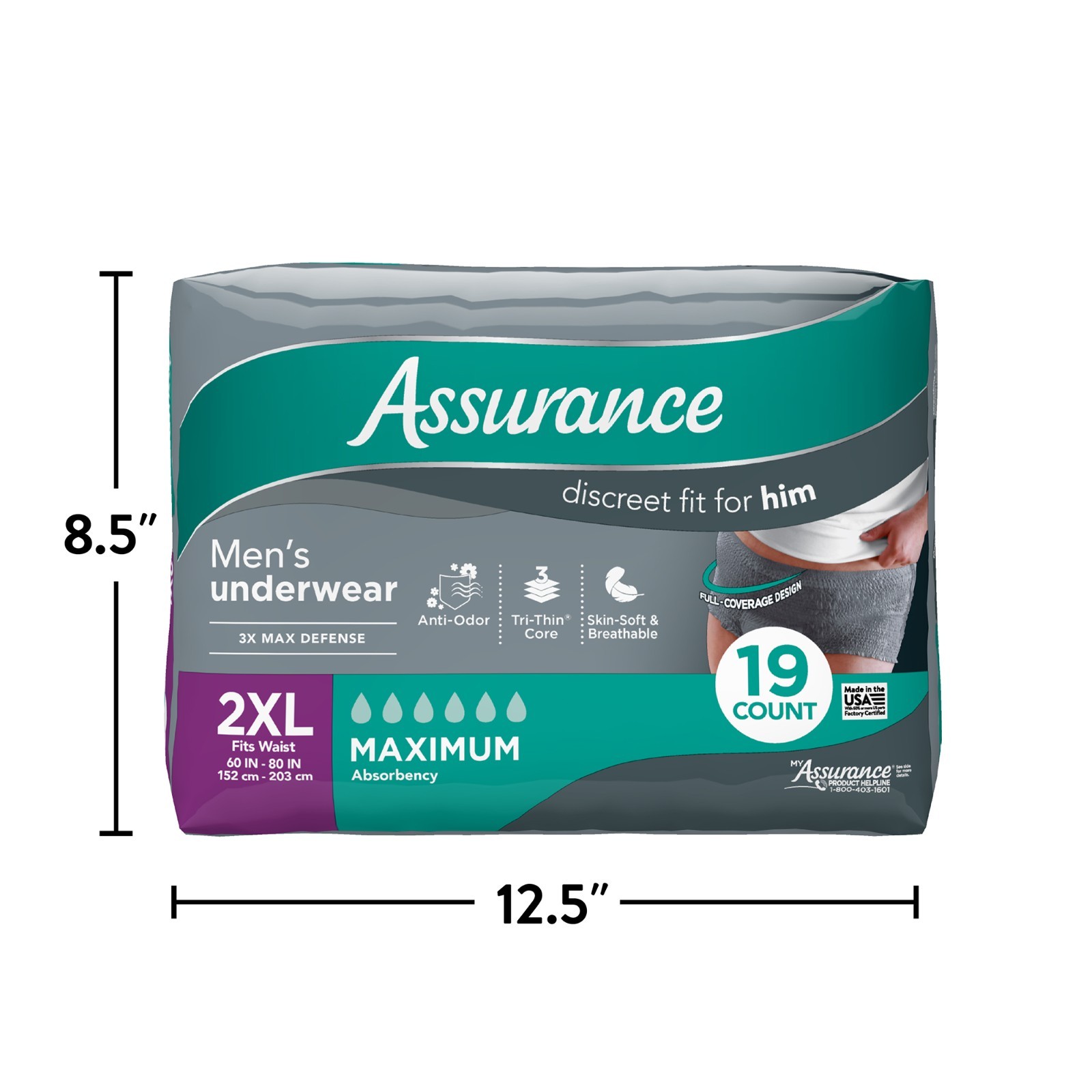 2 PACK Assurance Men’s Incontinence Underwear, XXL, Maximum Absorbency, 38 Count