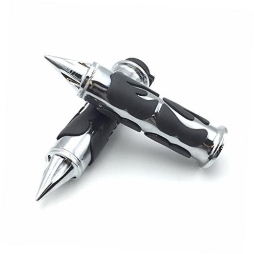 HK MOTO- Motorcycle Chrome Spike Comfort Rubber Flame Hand Grip 25mm 1″ 1 inch