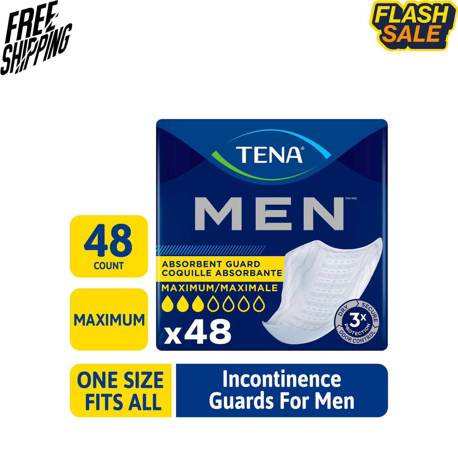 TENA Men Maximum Absorbency Incontinence Guards 48 Count