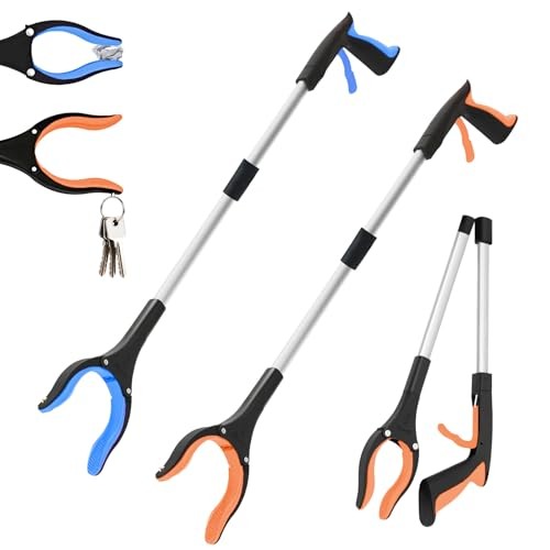2-Pack 32″Grabber Reacher Tool,Foldable Reacher Grabber Pickup Tool Orange/Blue