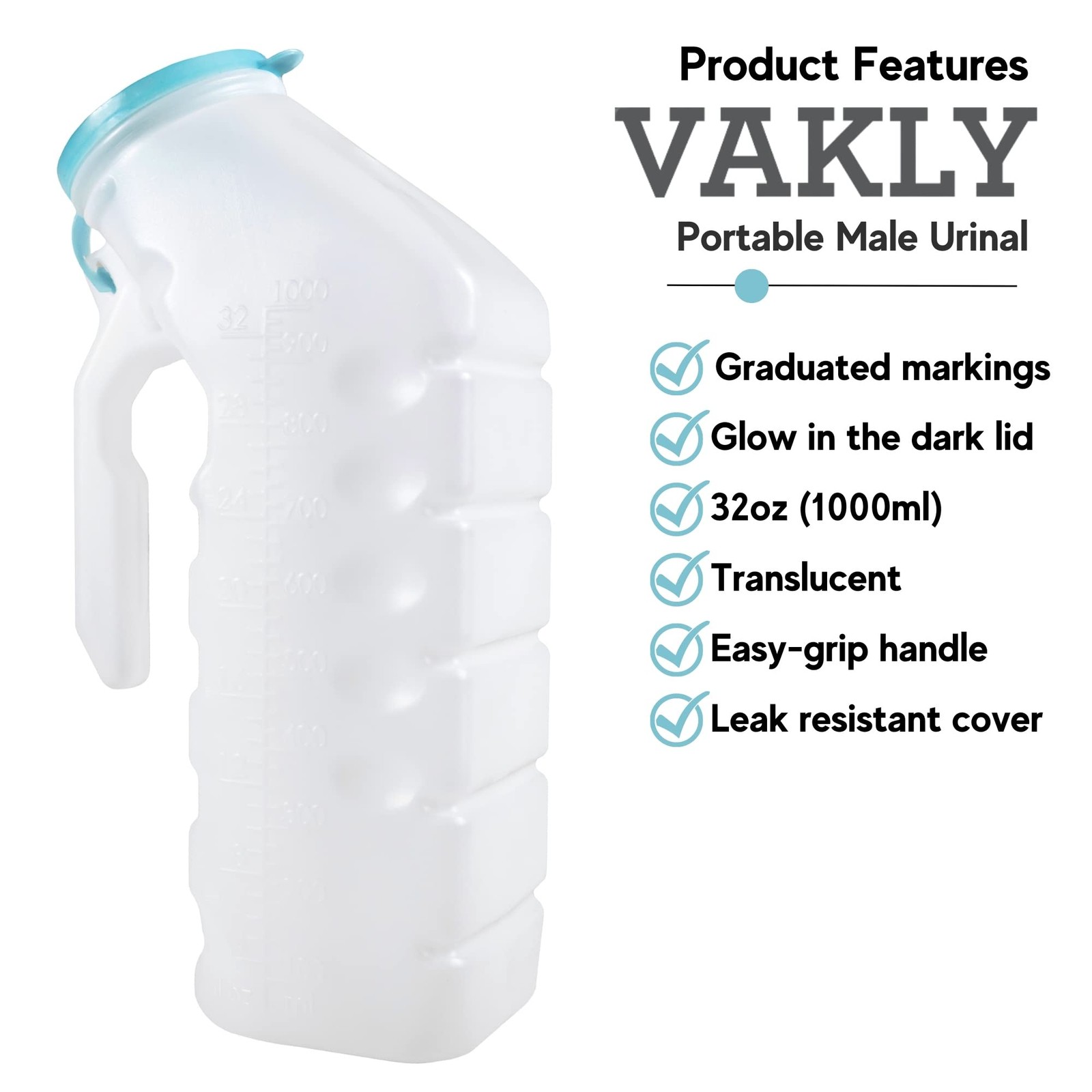 2 Pack 1000ML Portable Male Urinal Pee Bottles Used in Hospitals Incontinence