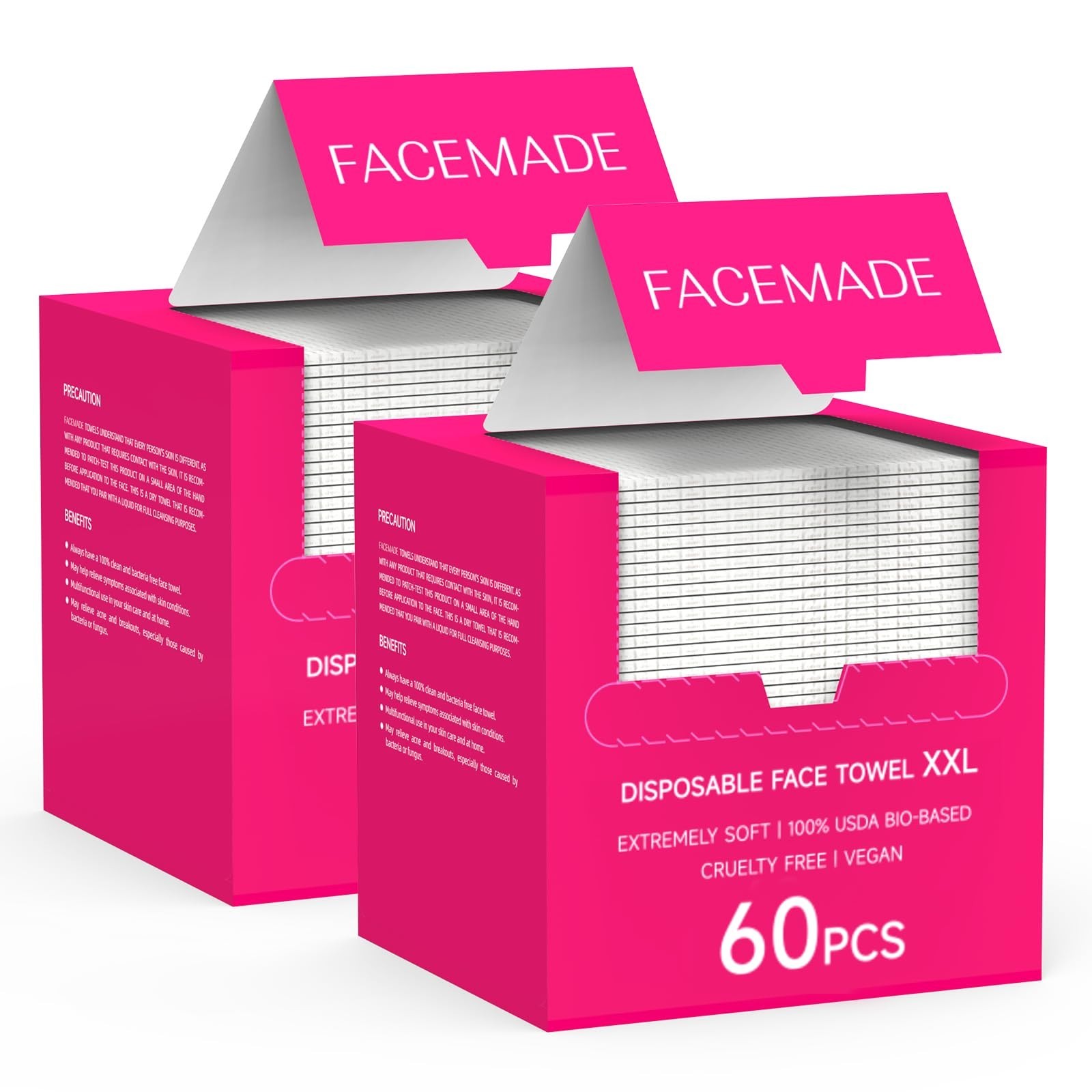 120 Count XXL Disposable Face Towels 12″x12″, Biobased Makeup Removal Wipes, Sof