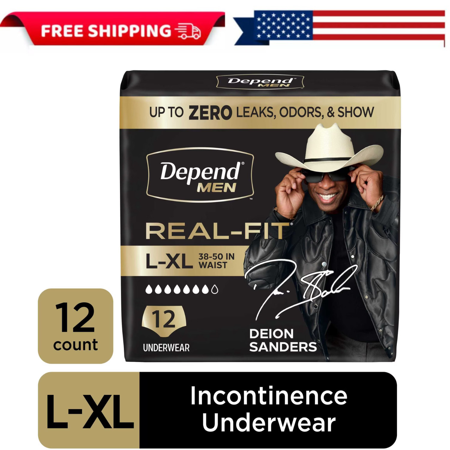 Depend Real Fit Men Incontinence Underwear L/XL Gray 12 Ct Max Absorbency