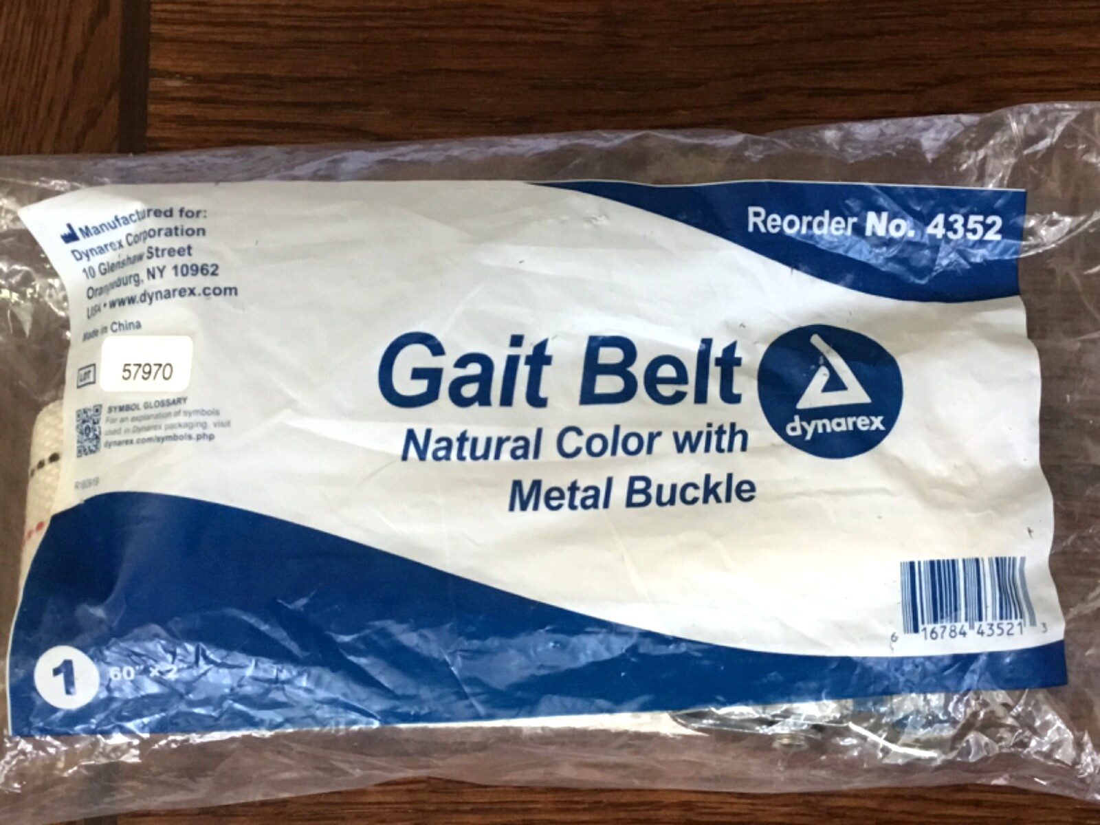 1 Dynarex Gait Belt Natural Color with Metal Buckle Adjustable 60″