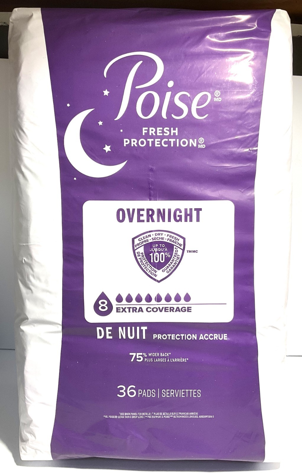 Poise Overnight Extra Coverage Pads, Size 8, Fresh Protection, 36 Count – NEW