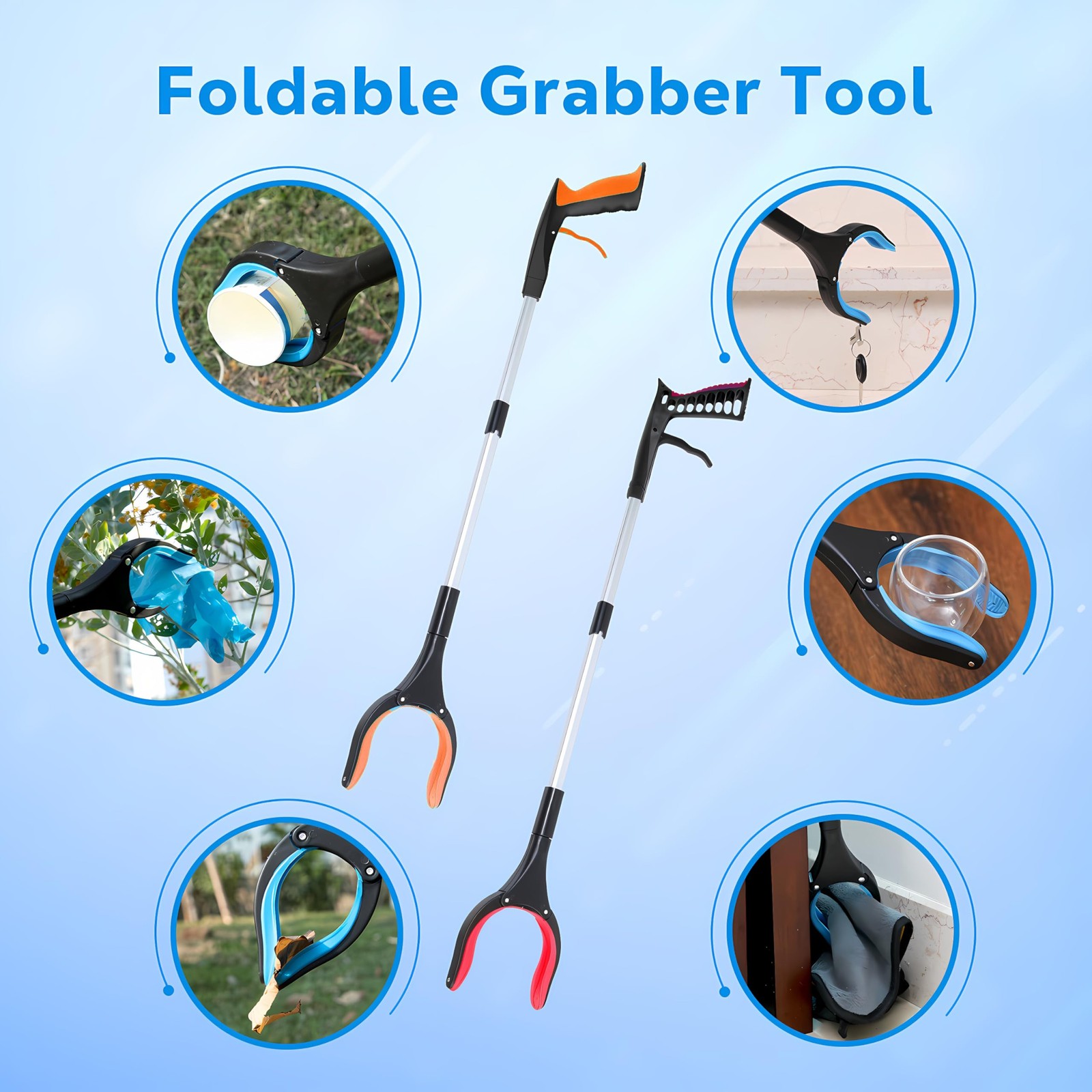 Grabber Reacher Tool – 32” Extra Long Foldable Gripper and Reaching Orange