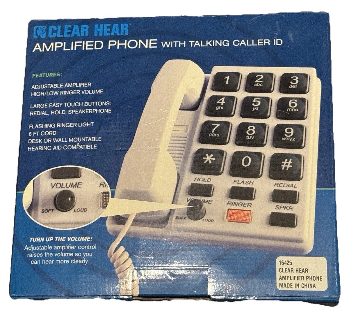 NEW Clear Hear Amplified Phone Talking Caller ID Large Buttons Hearing Aid