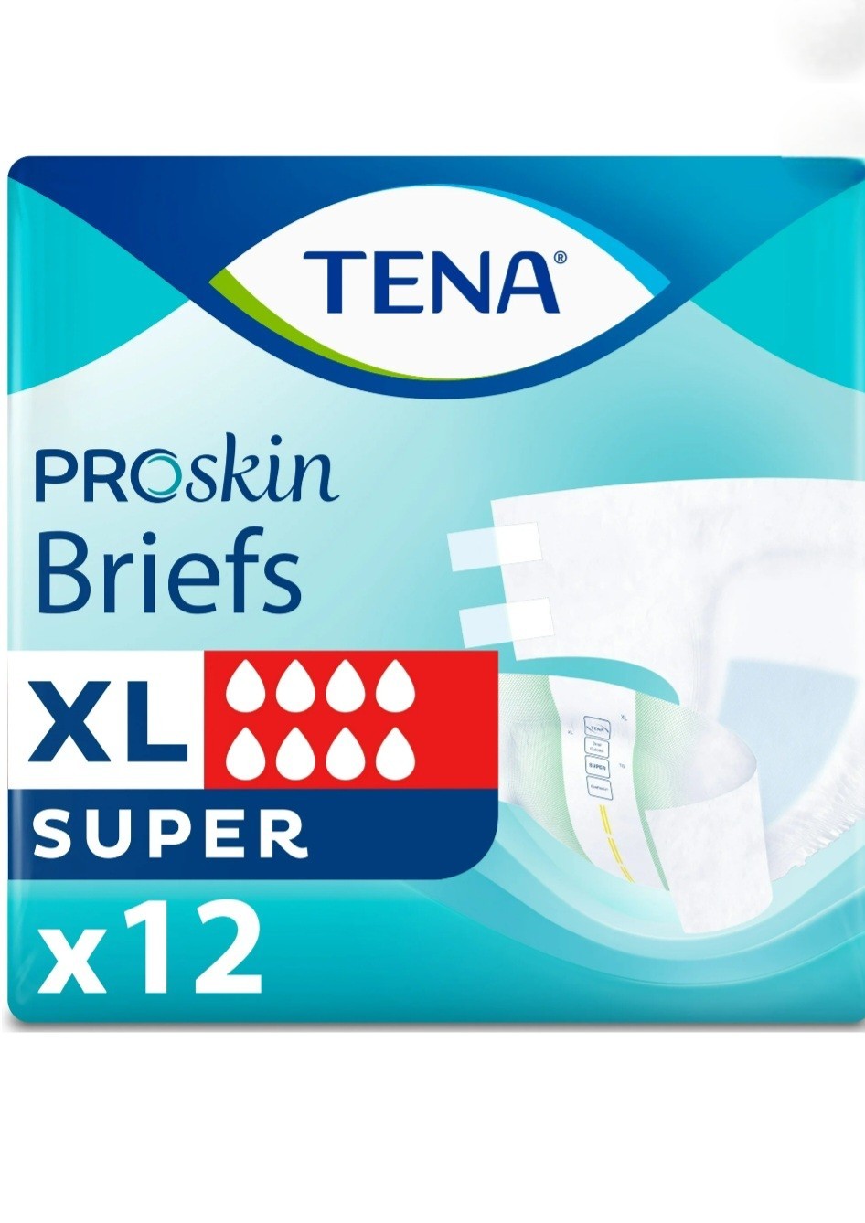 NEW 12 Count TENA PROskin Unisex briefs, Super, XL TG (Pack of 12)