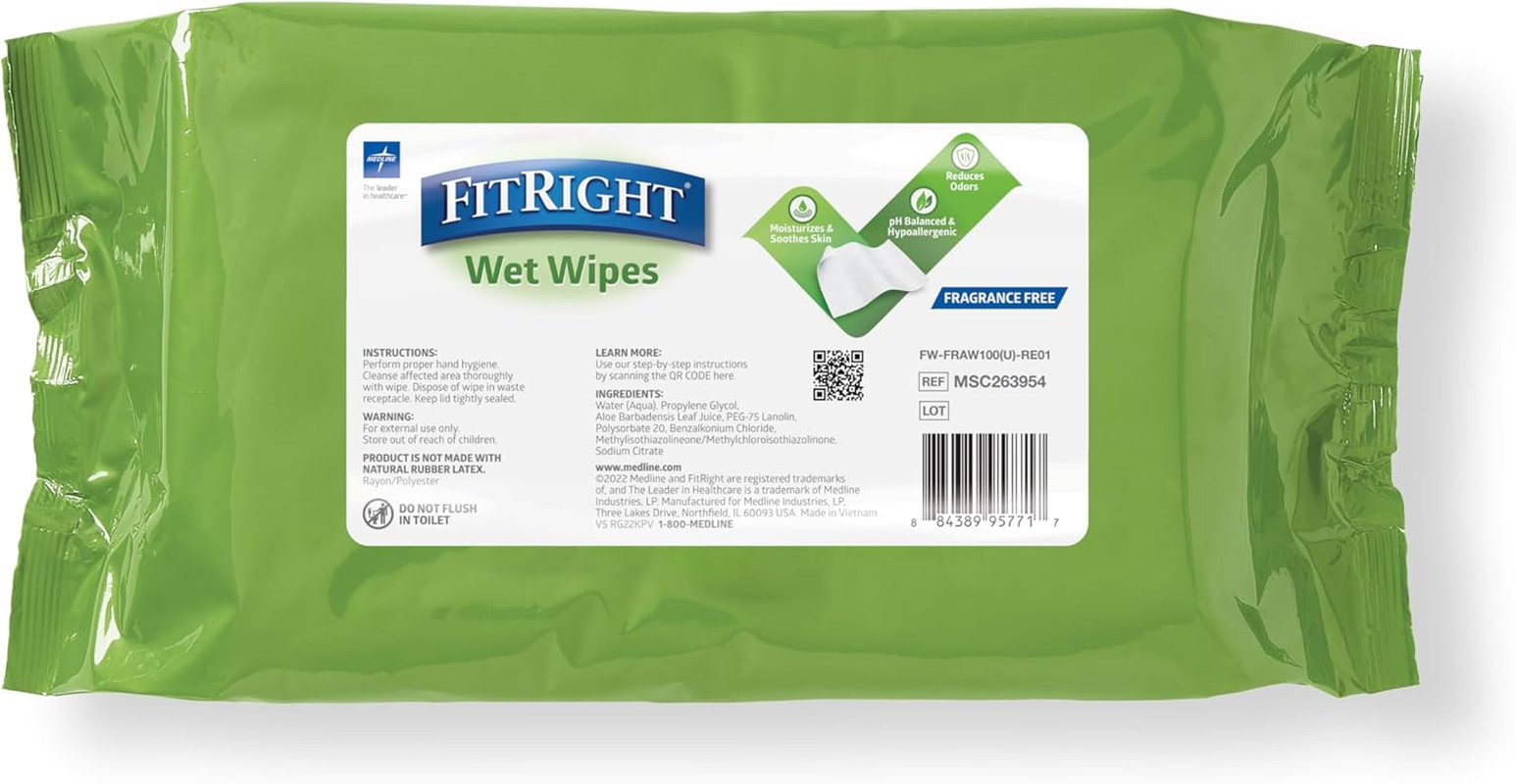 Fitright Personal Cleansing Wipes with Aloe 8X10 Unscented 600 Count |