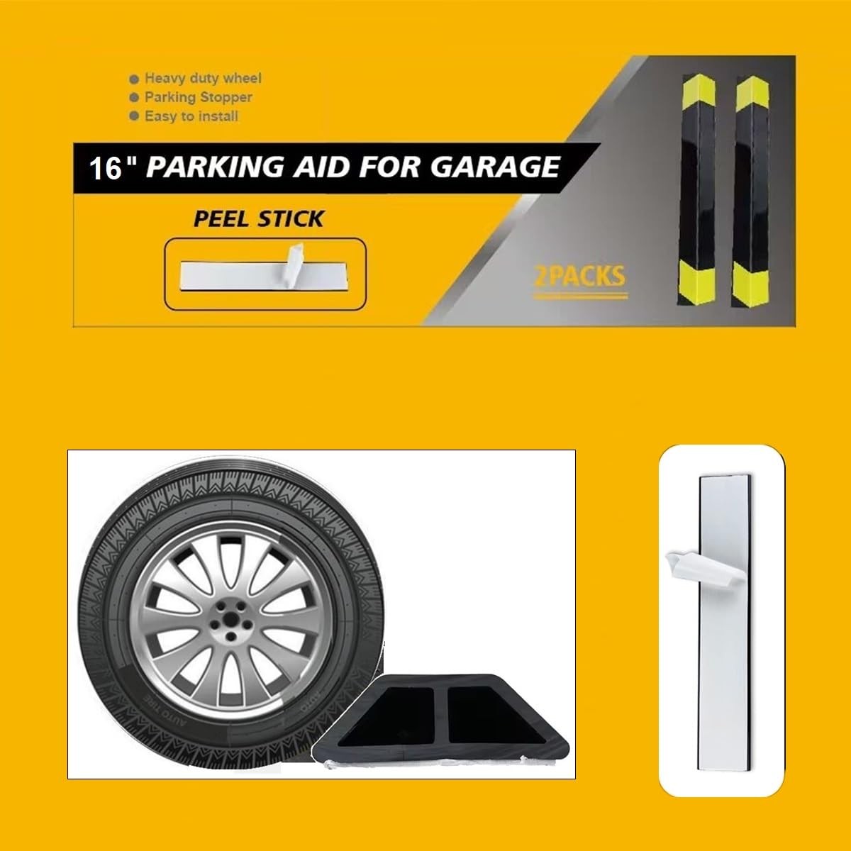 Heavy Duty Parking Aid for Garage, 16″ Car Parking Stopper for Garage 2 Pack,…