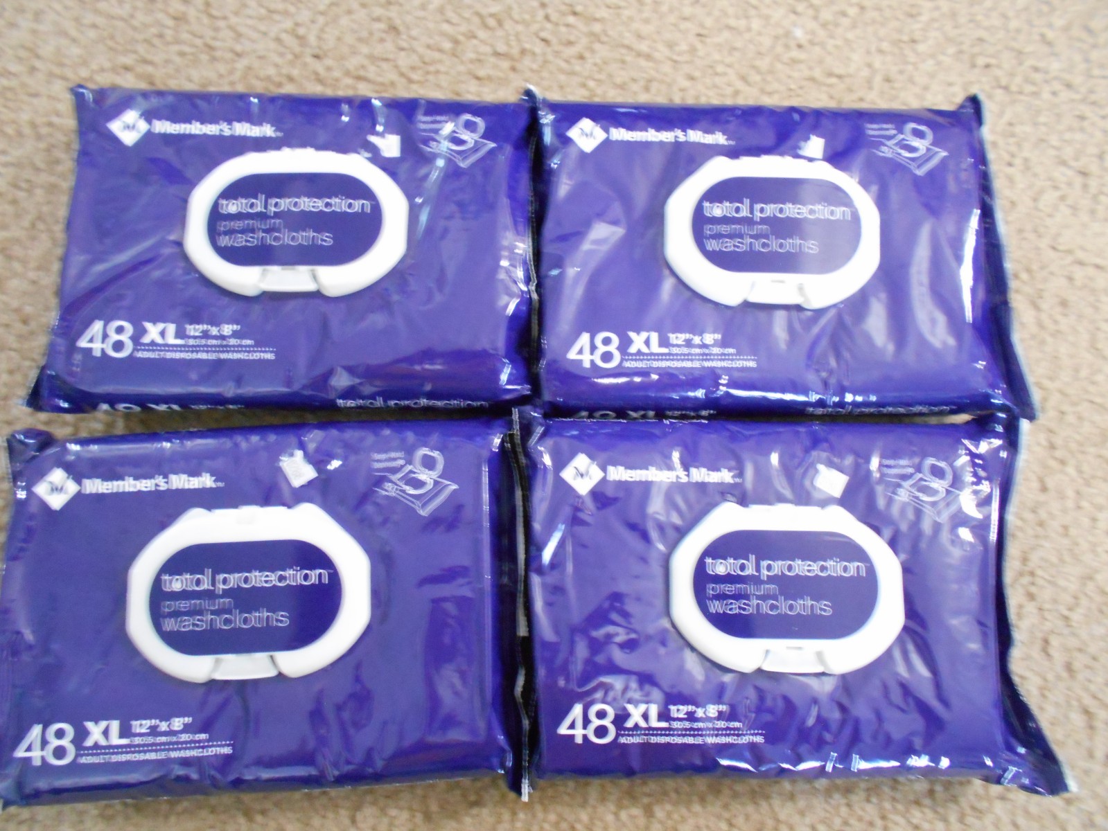 Member’s Mark Adult XL Washcloths 192ct Lot of 4 Packs of 48 Disposable 12 x 8″