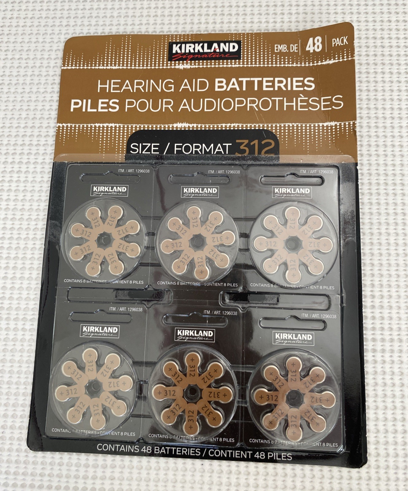 Kirkland Hearing Aid Batteries Pack of 48 Size 312 Signature – Exp. 08-2026 New