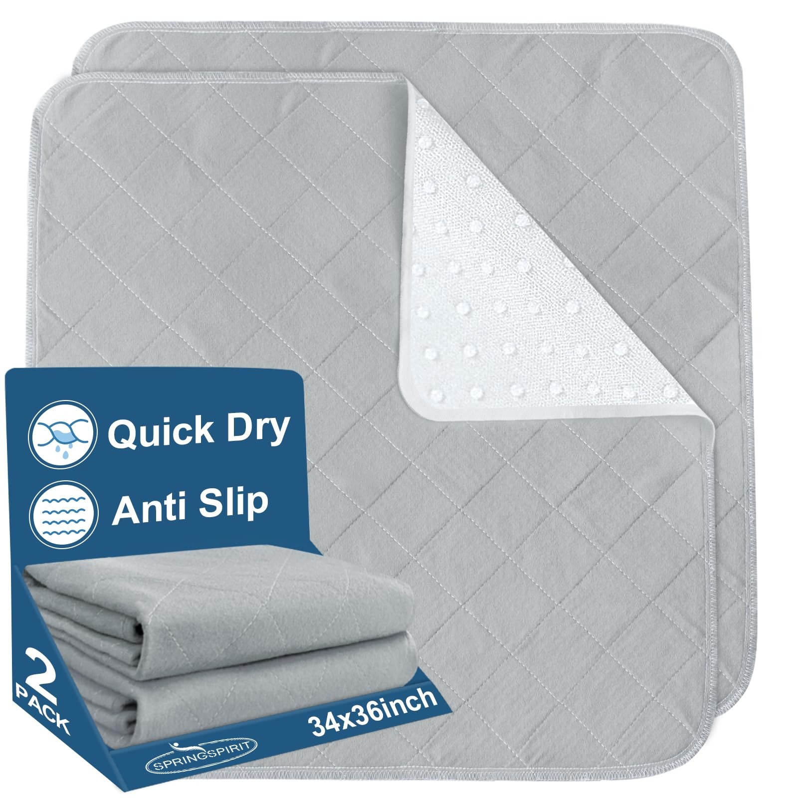 2 PCS Bed Pads Washable Waterproof 34×36 Inch Anti Slip Chuck Incontinence