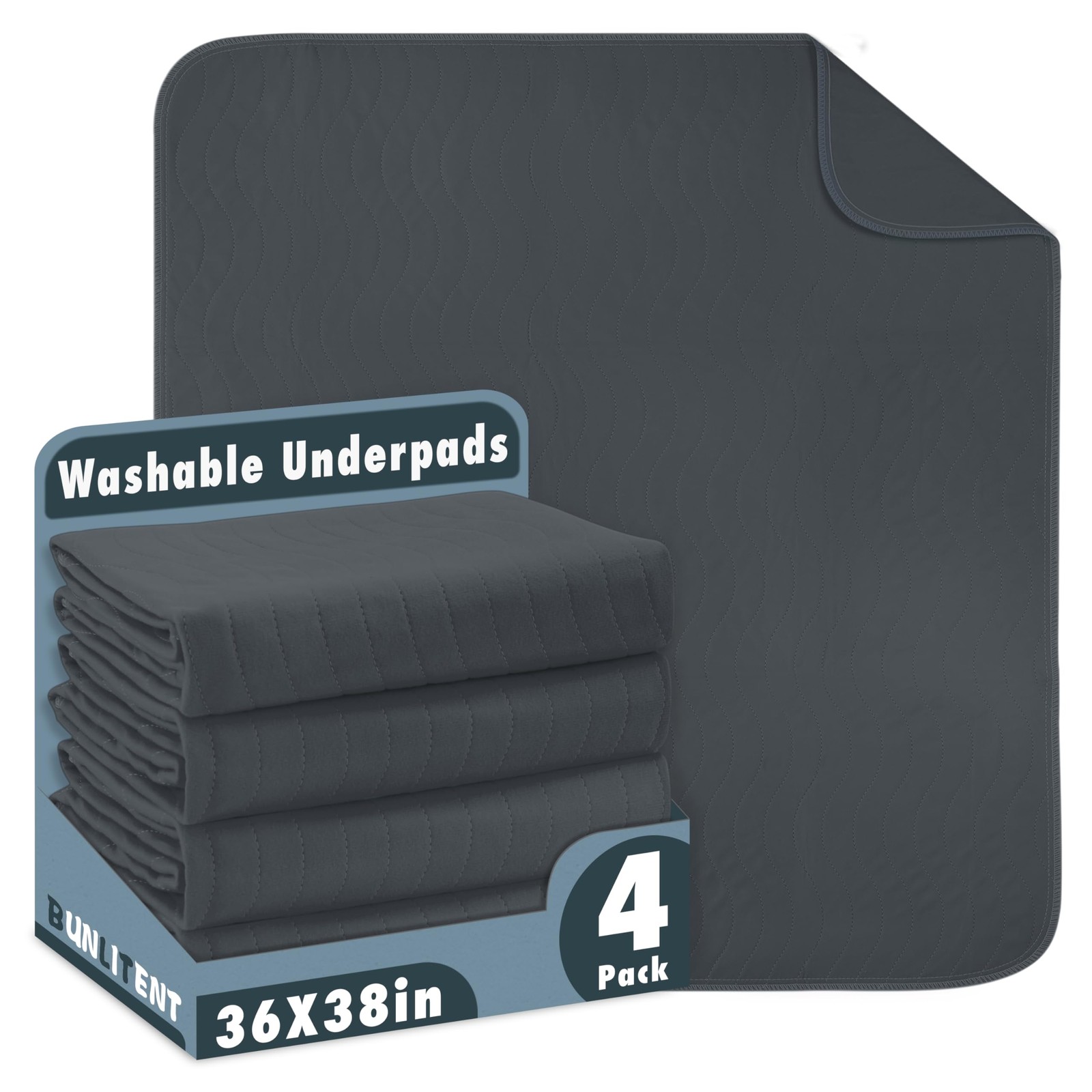 Washable Underpads 36×38 4 Pack Grey Heavy Absorbency Reusable Bedwetting