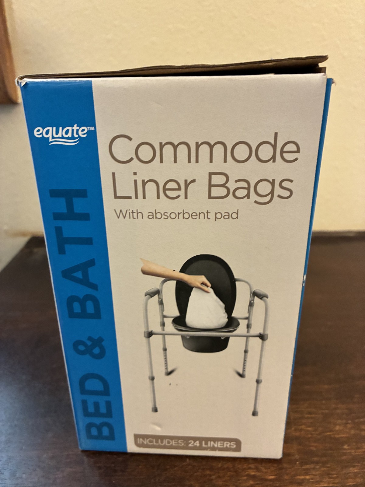 Commode Liner Bags w Absorbent Pad, Box of 24 Liners, Equate