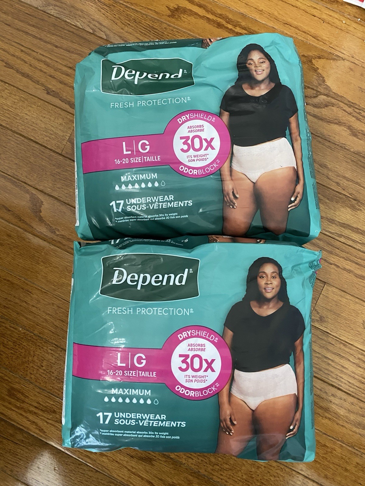 Lot Of 2 Depend FIT-FLEX Incontinence Underwear (L)