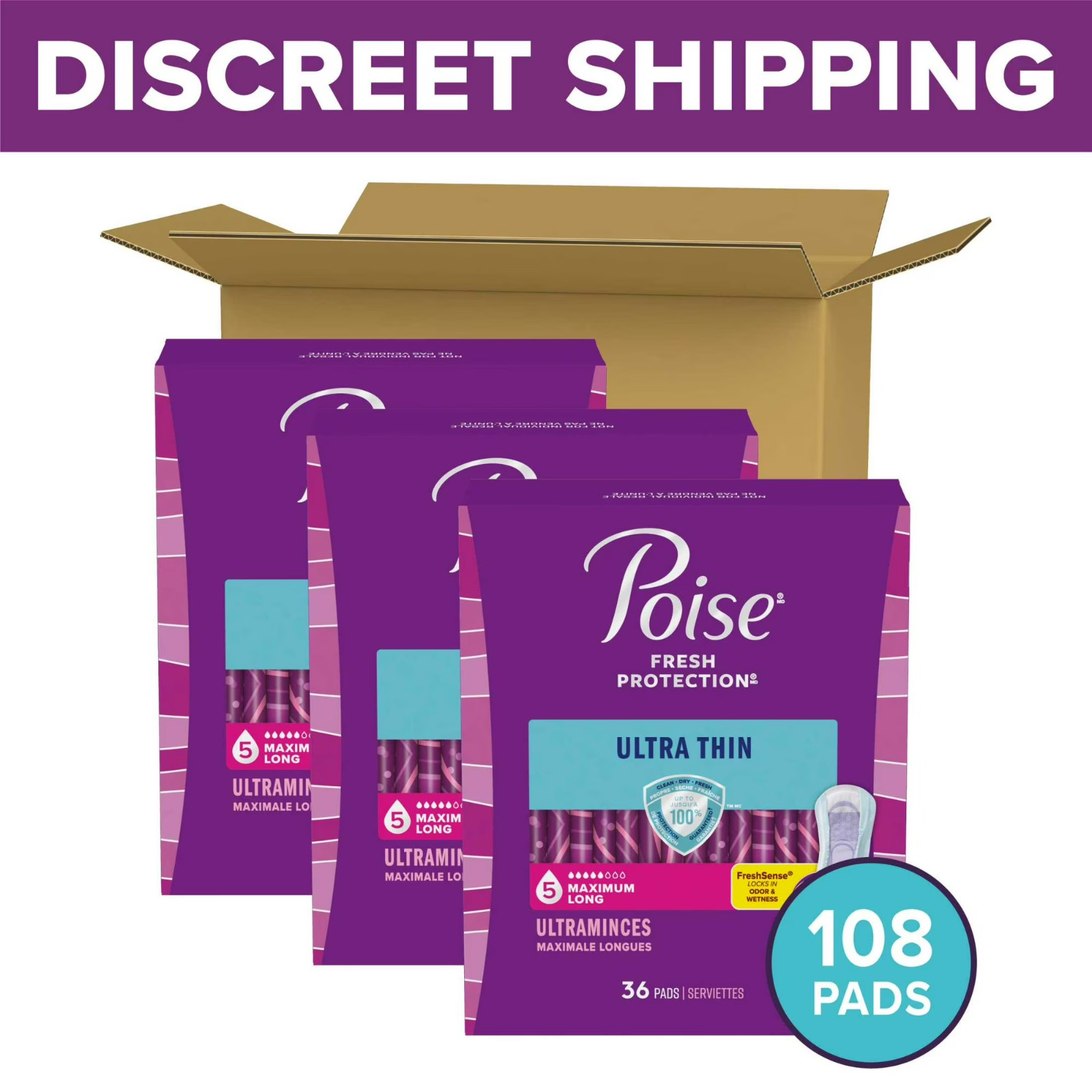 Poise Ultra Thin Incontinence Pads 5 Drop Maximum Absorbency 108Ct