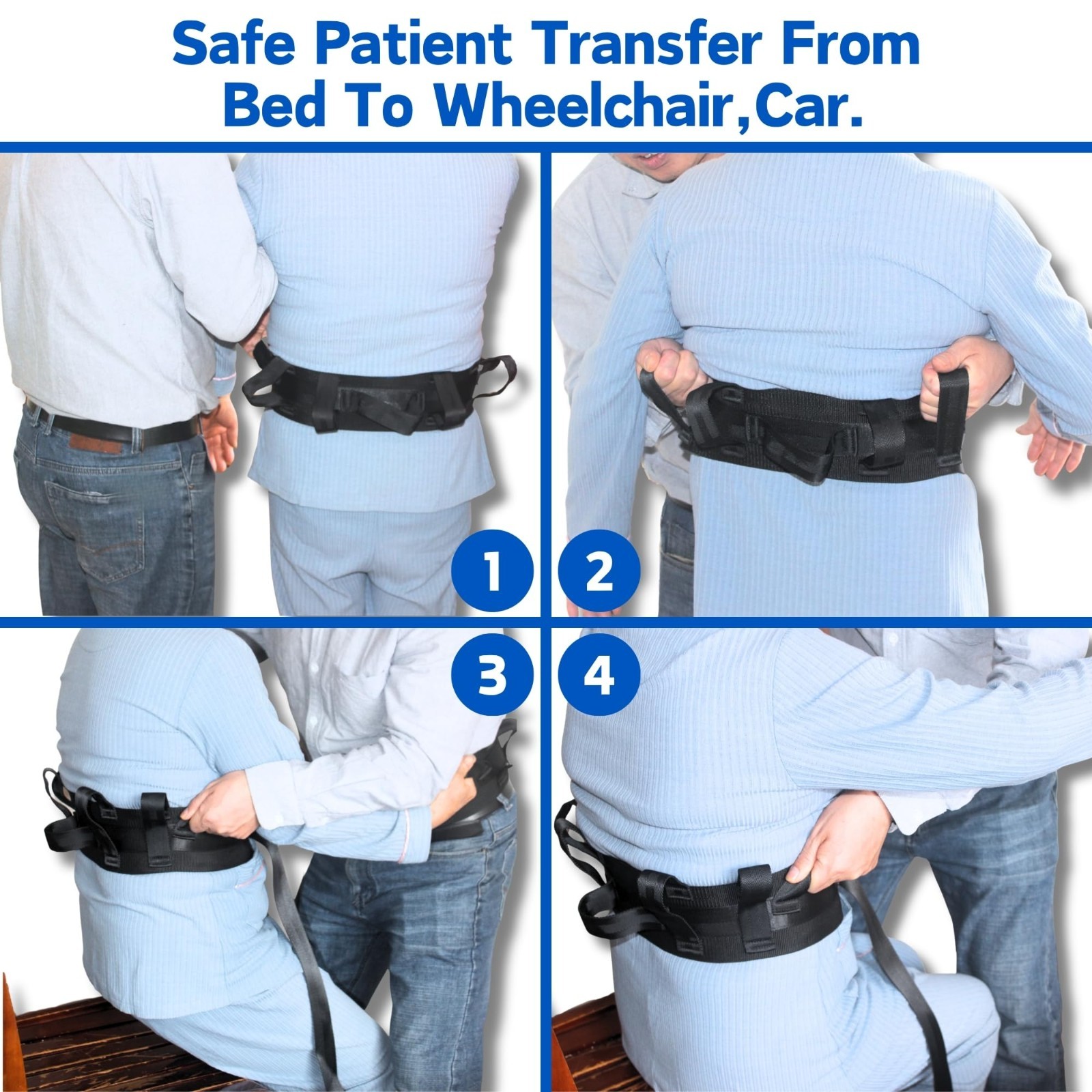 Adjustable Gait Belt with 7 Handles for Seniors, Patient Transfer Safety Lift Be
