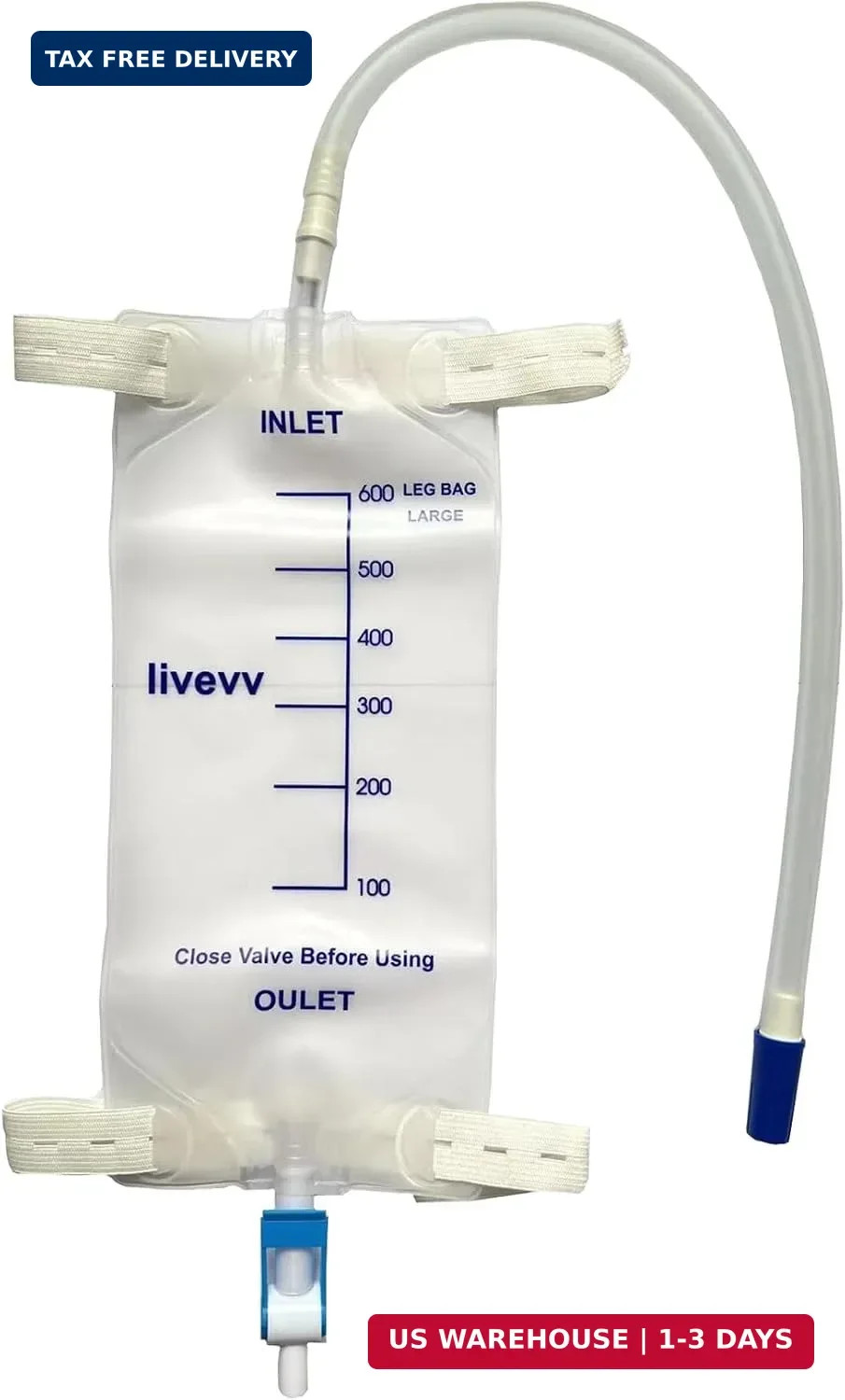 3 Pack Easy-Tap Leg Bag Urinary Drainage Bag, 600 ml with 3 18″ Tubing, Anti-Ref