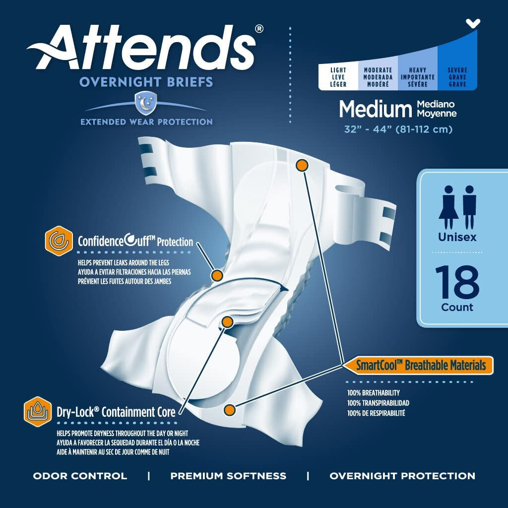 Attends Overnight Incontinence Brief M (Medium) DDEW20 Severe ONE PACK OF 18