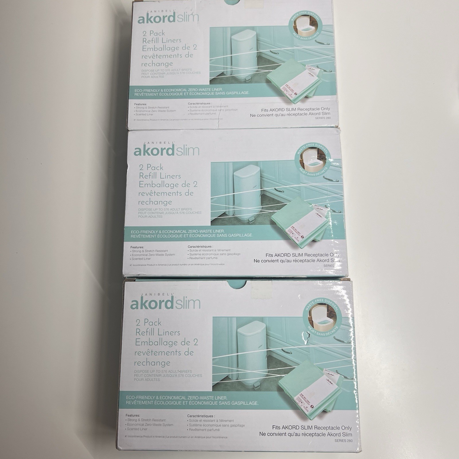 3x JANIBELL AKORD SLIM 2 PACK REFILL LINERS SERIES 280 ADULT DIAPER DISPOSAL