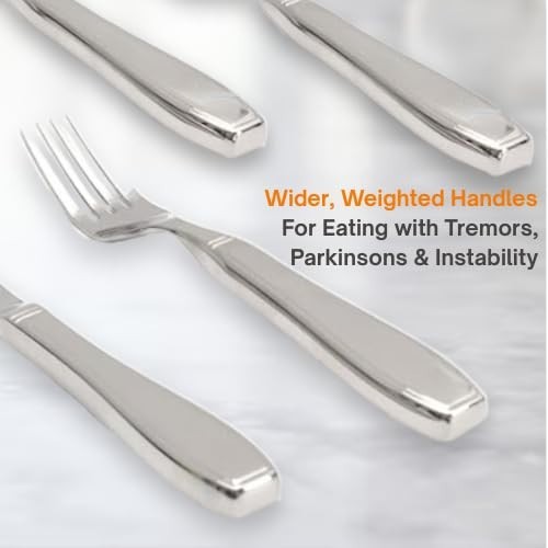 Weighted Utensils for Hand Tremors & Parkinson’s | 4-Piece Set with Easy Grip Cu