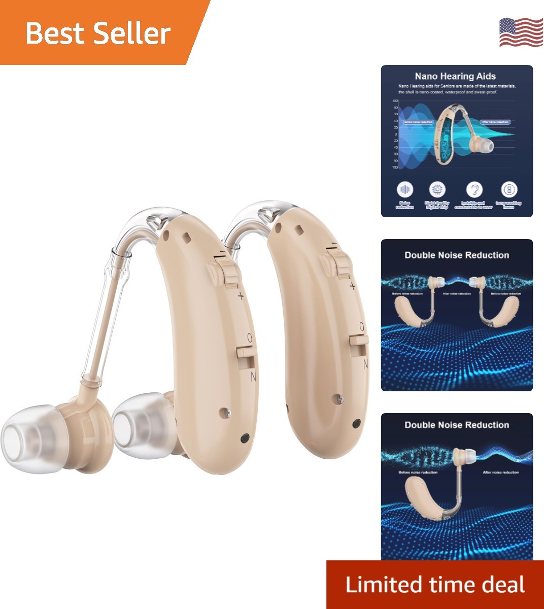 Comfortable Beige Hearing Aids with Smart Noise Reduction – Suitable for Seniors