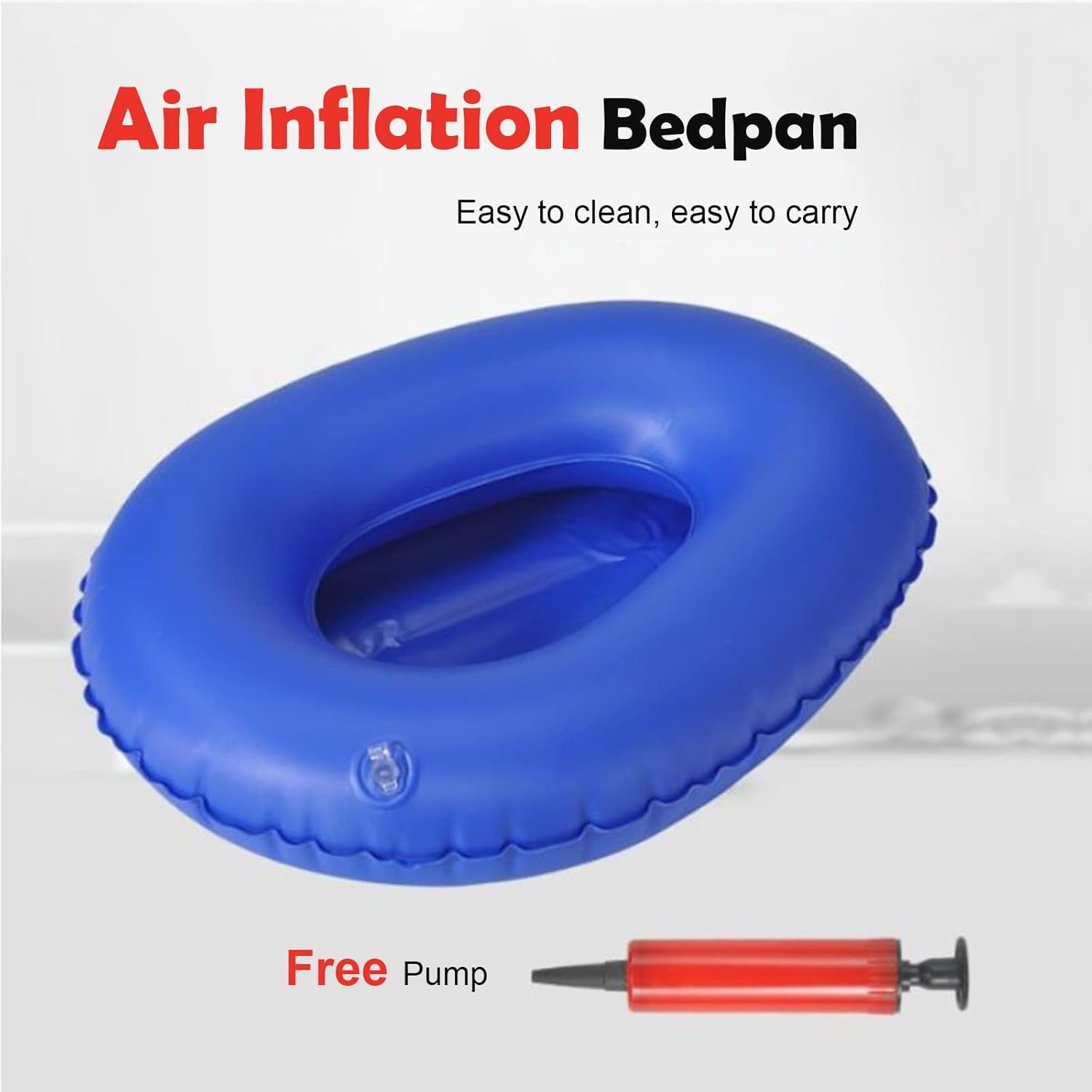 Washable Portable Air Inflation Bedpan, Blue Bed Pan Inflatable Stool Bedsore To