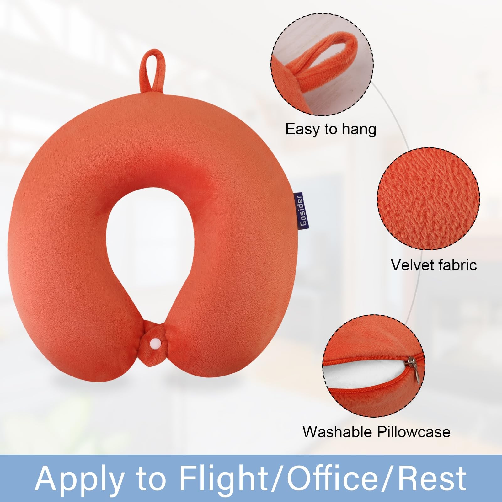 Gosider Orange Memory Foam Velvet Travel Neck Pillow for Onesize,
