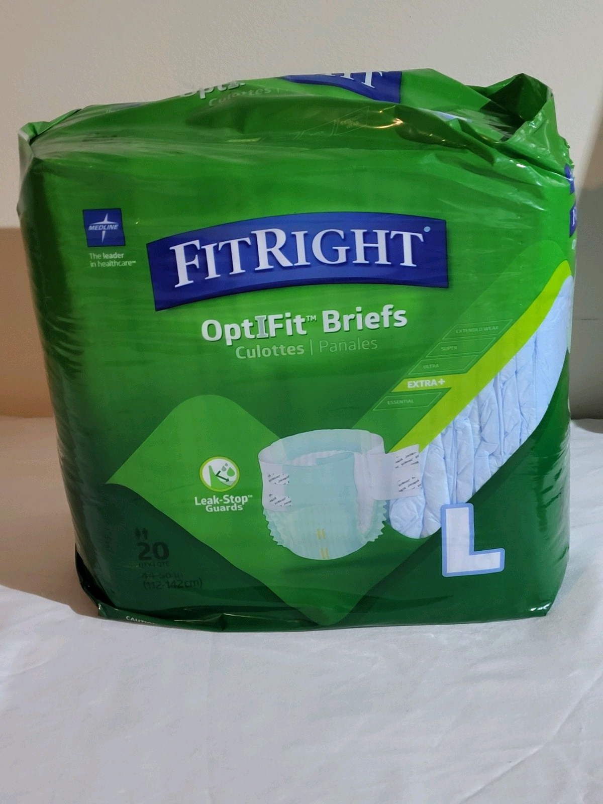 Medline FitRight Large, Extra Adult Briefs 20 count Leak-Stop Guards New
