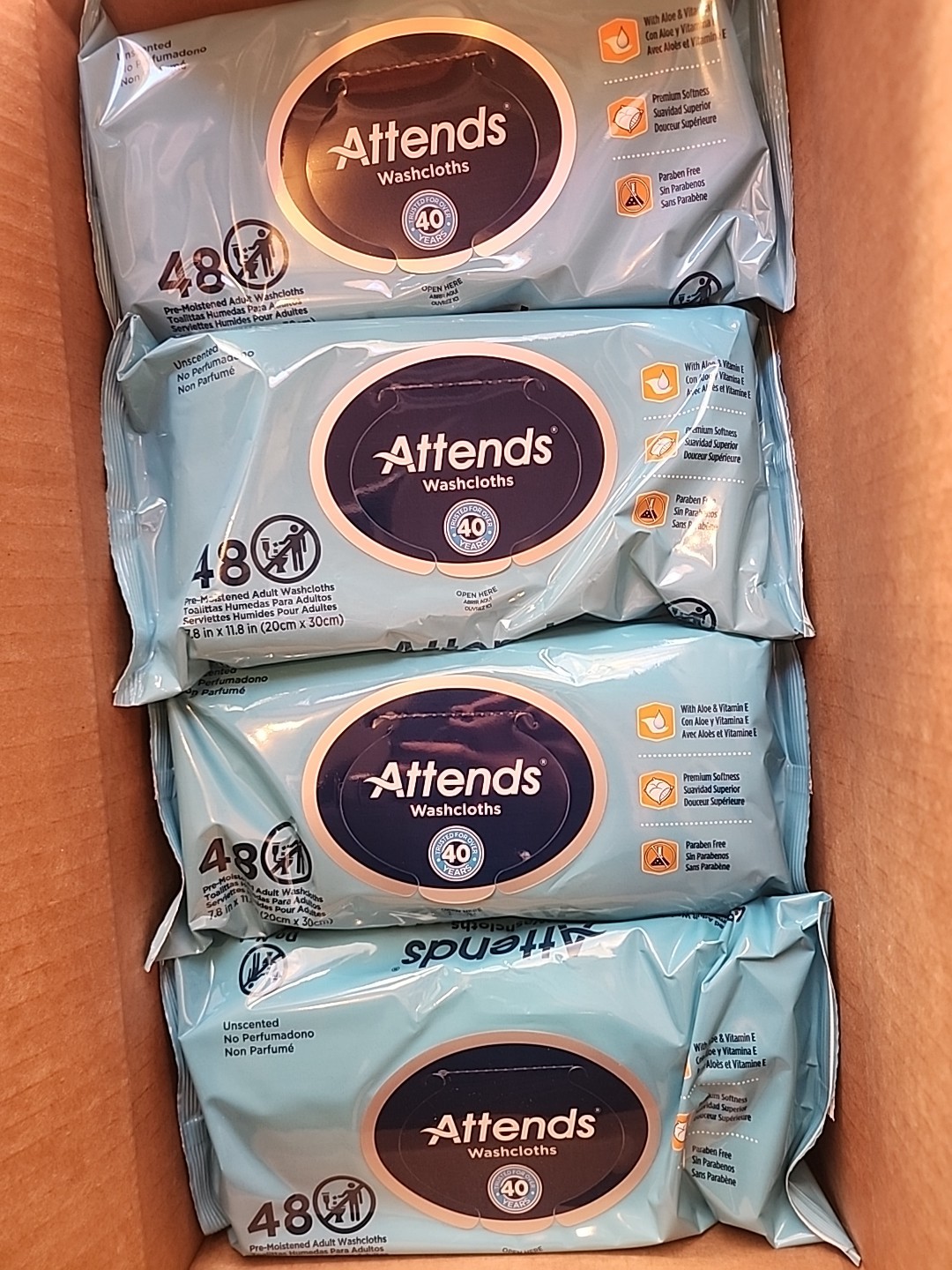 Attends Personal Cleansing Wipe 7.8 X 11.8 Inch WCU48, 12 Pack × 48 Wipes