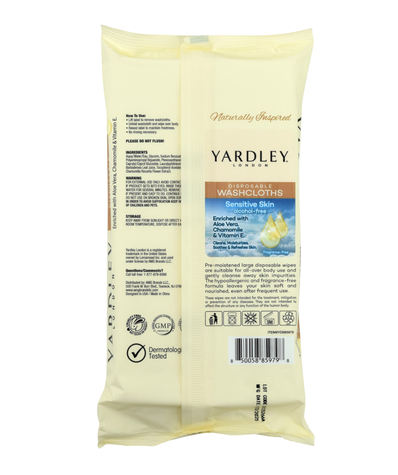 Yardley London Disposable Washcloths 3-Pack (54ct) Body Wipes – Sensitive Skin