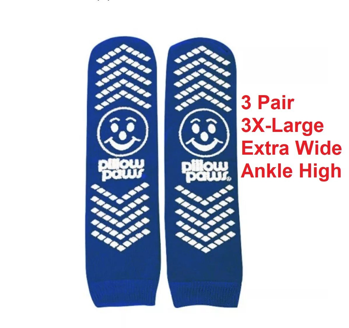 3 PAIR Pillow Paws 3X-Large Bariatric Non-Slip Gripper Slipper Socks Royal Blue