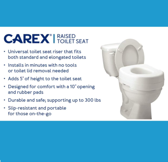 Carex Economy Raised Toilet Seat, 5.5” White, 300 lb Capacity