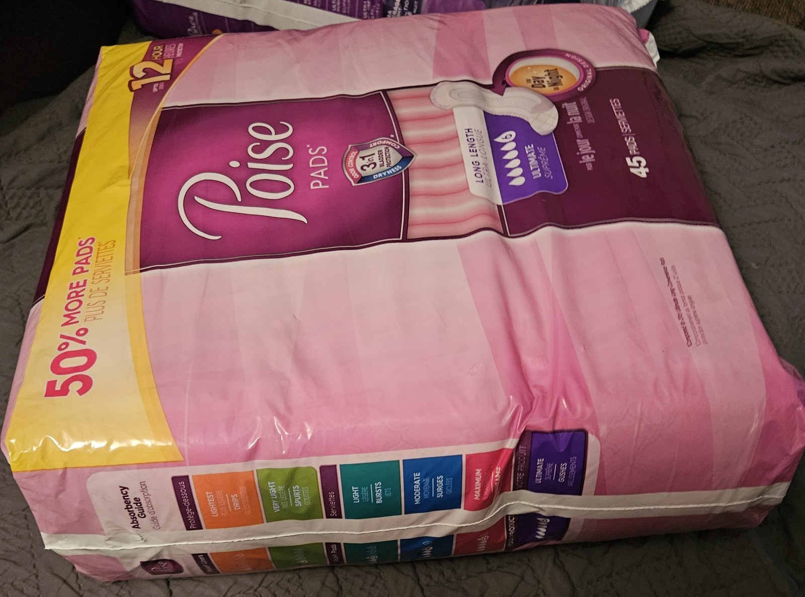 Poise Ultimate Supreme Absorbency Incontinence Pads, Long Length, 45 Pads NEW