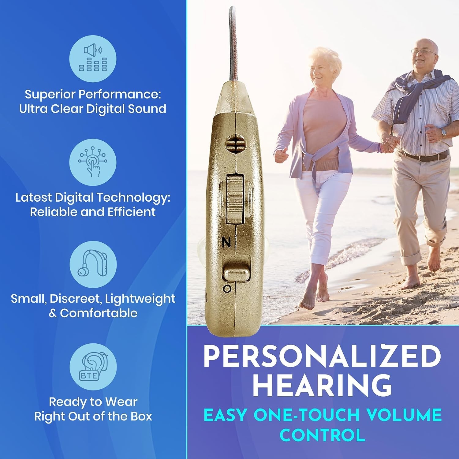 Lightweight Rechargeable BTE Hearing Amplifiers with Active Noise Cancellation